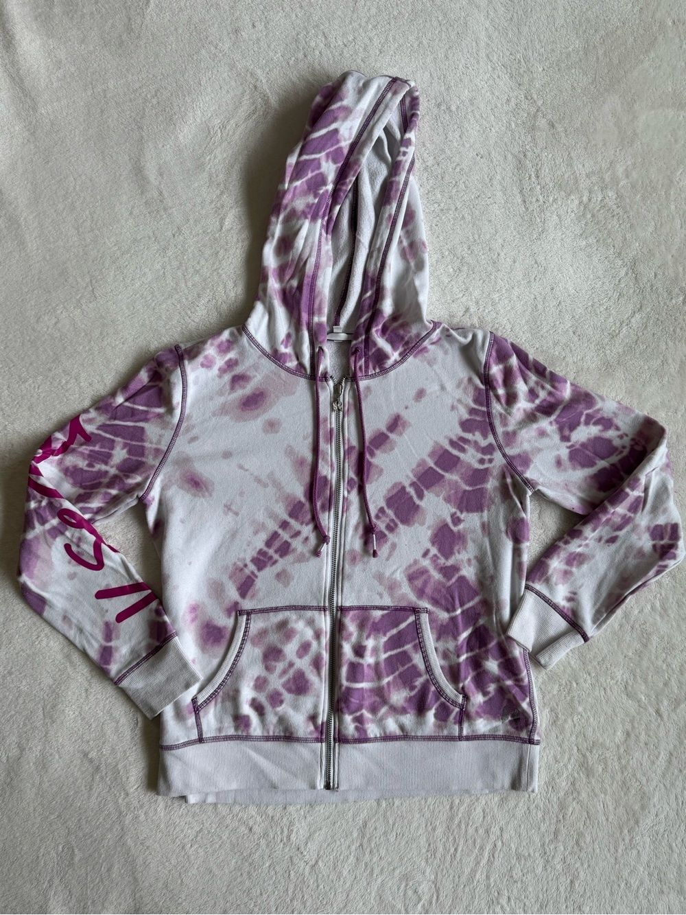 Victoria's Secret Angel Tie-Dye Hoodie Purple White Full Zip Medium